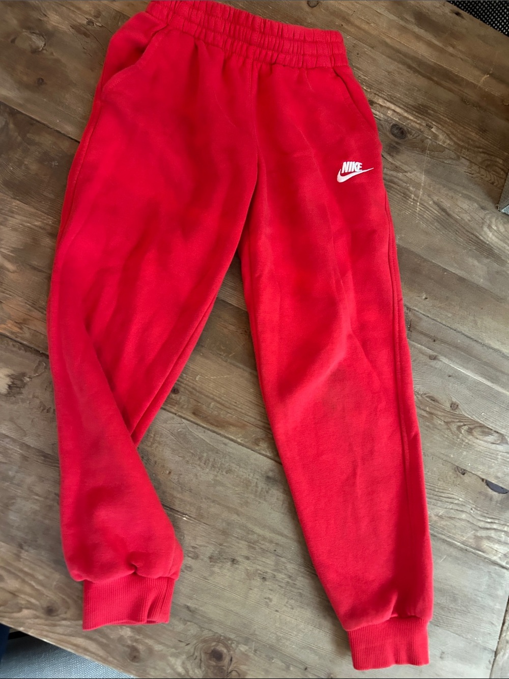 Nike Bright Red Kids Fleece Joggers with White Swoosh